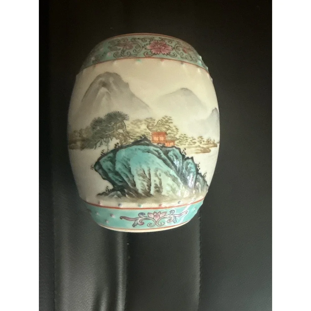 Vintage Jingdezhen Chinese Porcelain Ginger Jar Landscape Pagoda Moriage 06